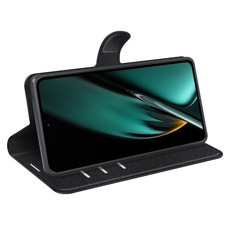 Phone Case For Oppo K11 5G Wallet Litchi Texture Shell Anti-Scratch Stand PU Leather Phone Cover - Black