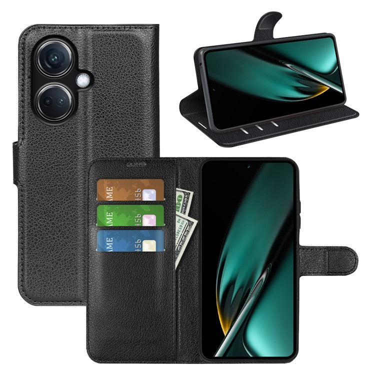 Phone Case For Oppo K11 5G Wallet Litchi Texture Shell Anti-Scratch Stand PU Leather Phone Cover - Black