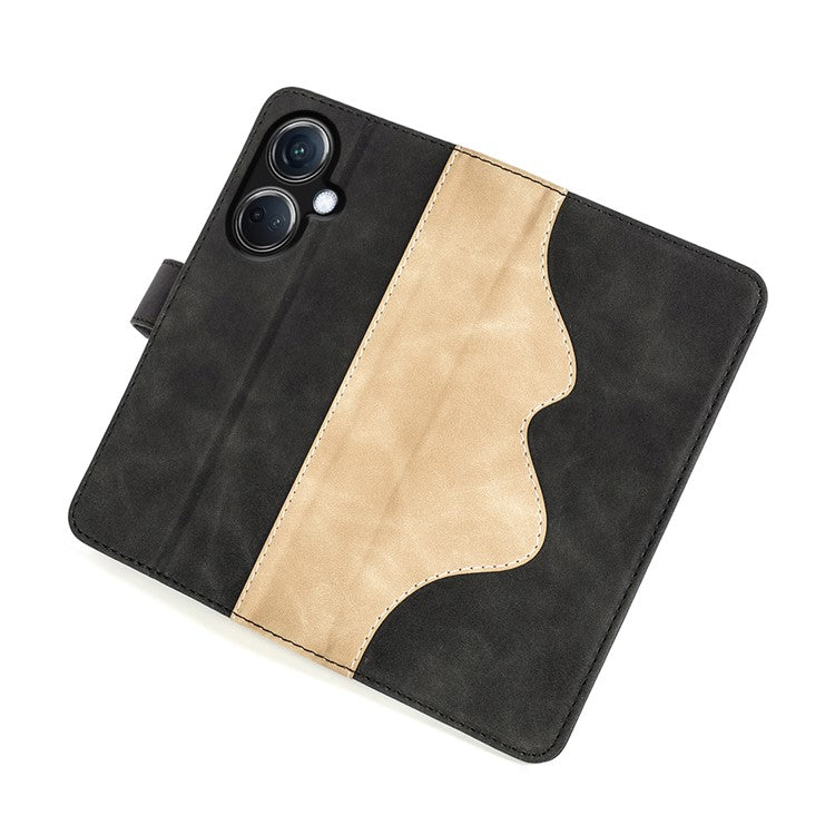 PU Leather Wallet Cover for Oppo K11 5G Dual-color Splicing Foldable Stand Phone Case - Black