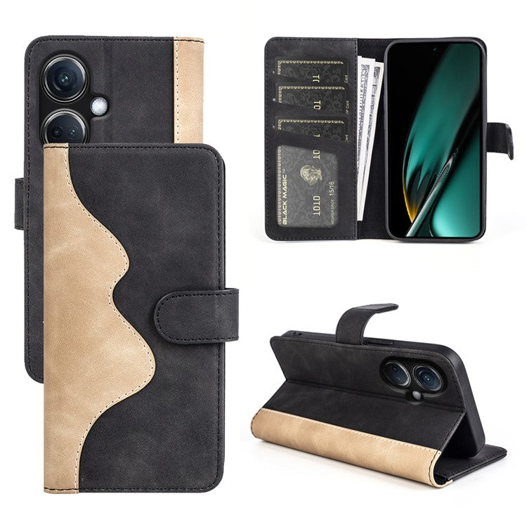 PU Leather Wallet Cover for Oppo K11 5G Dual-color Splicing Foldable Stand Phone Case - Black