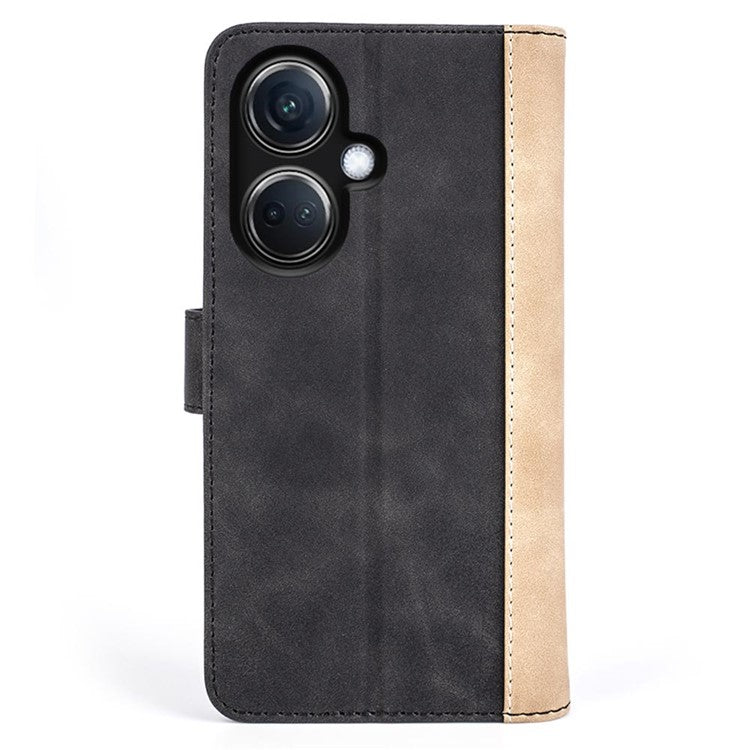 PU Leather Wallet Cover for Oppo K11 5G Dual-color Splicing Foldable Stand Phone Case - Black