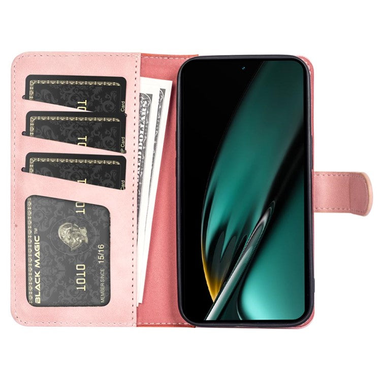 PU Leather Wallet Cover for Oppo K11 5G Dual-color Splicing Foldable Stand Phone Case - Pink