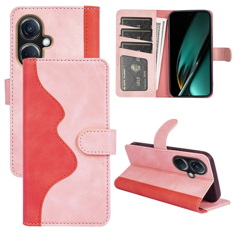 PU Leather Wallet Cover for Oppo K11 5G Dual-color Splicing Foldable Stand Phone Case - Pink
