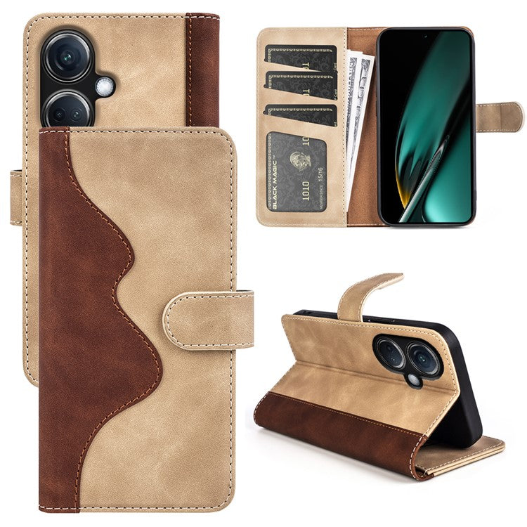 PU Leather Wallet Cover for Oppo K11 5G Dual-color Splicing Foldable Stand Phone Case - Yellow