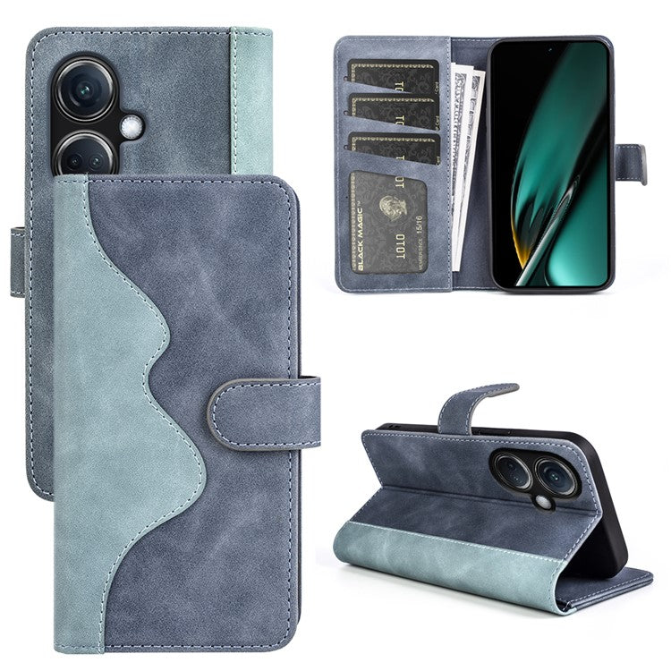 PU Leather Wallet Cover for Oppo K11 5G Dual-color Splicing Foldable Stand Phone Case - Blue