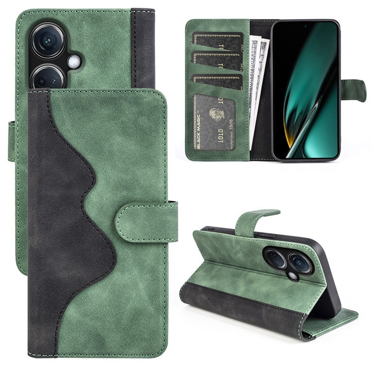 PU Leather Wallet Cover for Oppo K11 5G Dual-color Splicing Foldable Stand Phone Case - Green