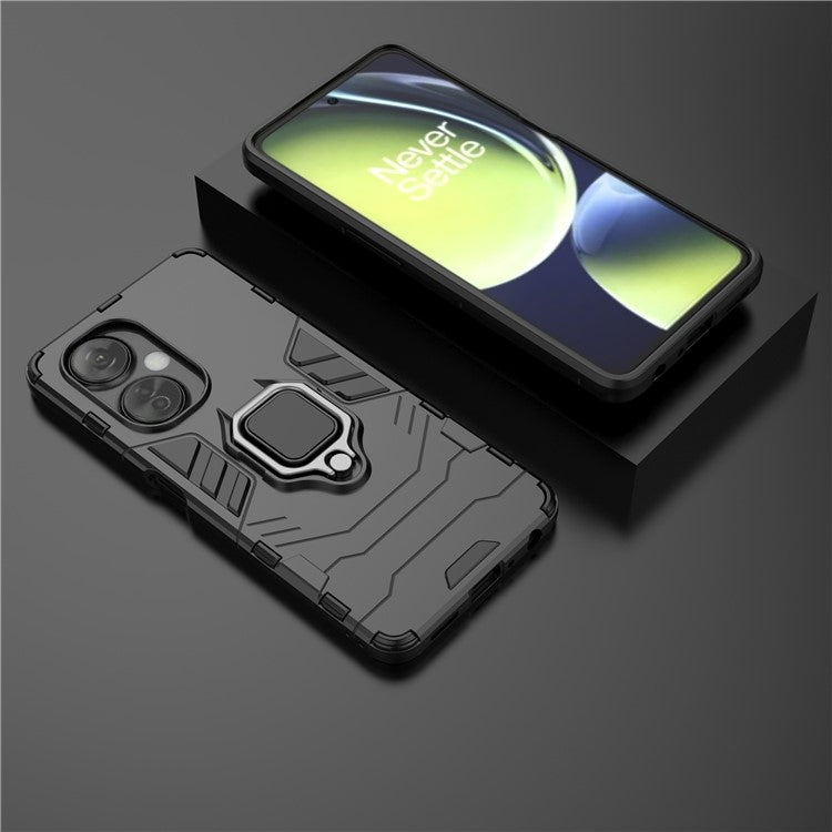 For OnePlus Nord CE3 5G TPU+PC Protective Case Rotation Ring Holder Kickstand Phone Cover - Black