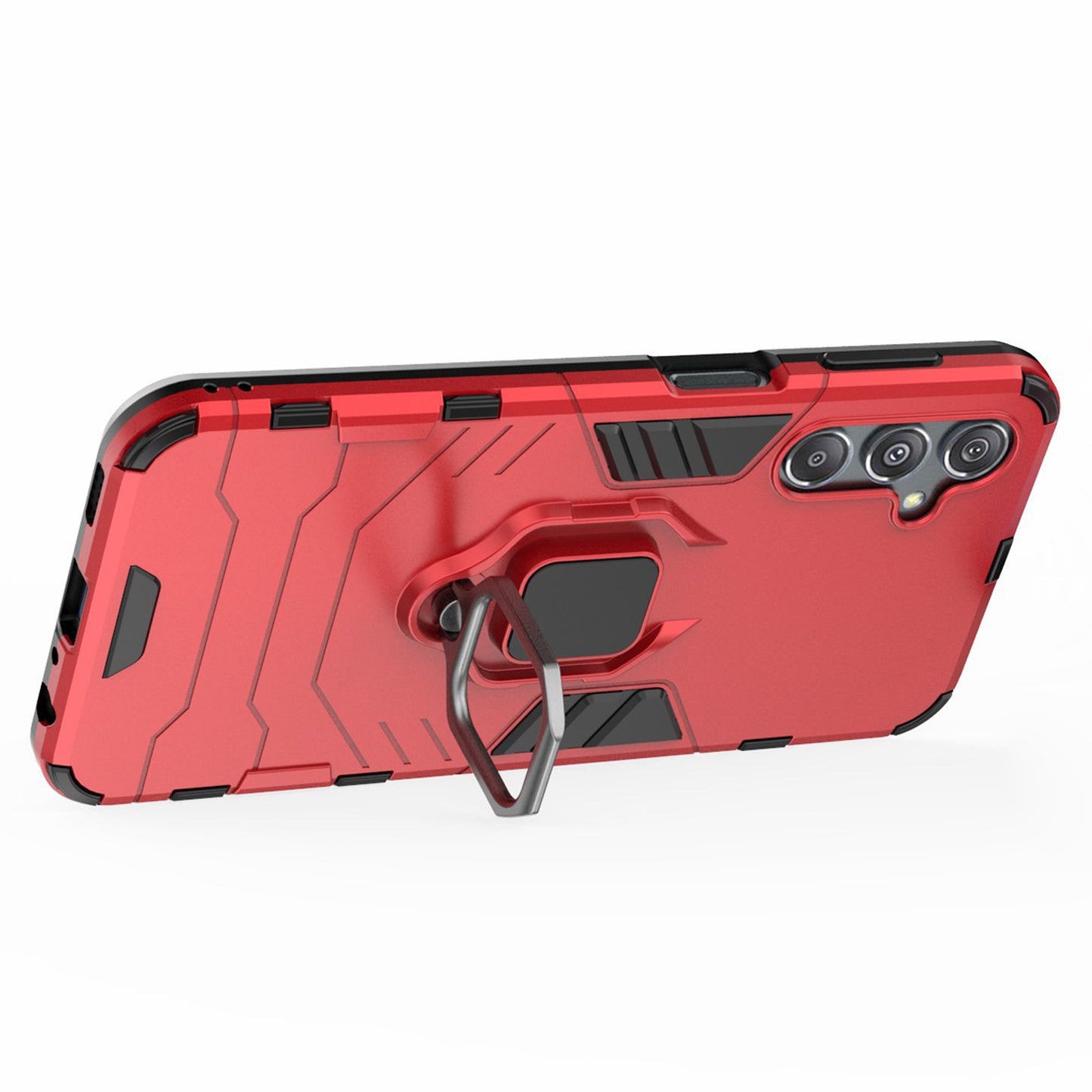 For Samsung Galaxy F34 5G / M34 5G Hard PC Soft TPU Back Cover Rotatable Ring Holder Kickstand Phone Case - Red