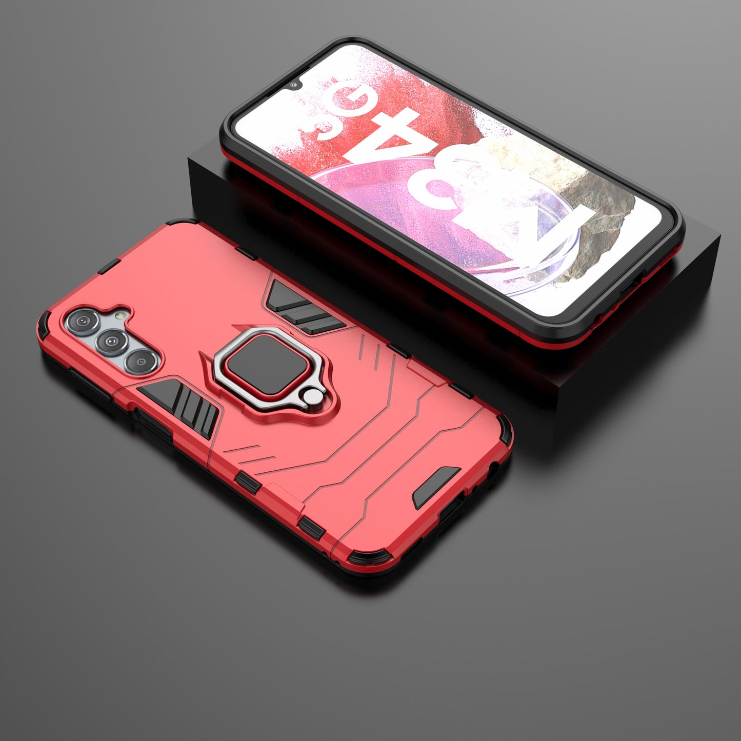 For Samsung Galaxy F34 5G / M34 5G Hard PC Soft TPU Back Cover Rotatable Ring Holder Kickstand Phone Case - Red