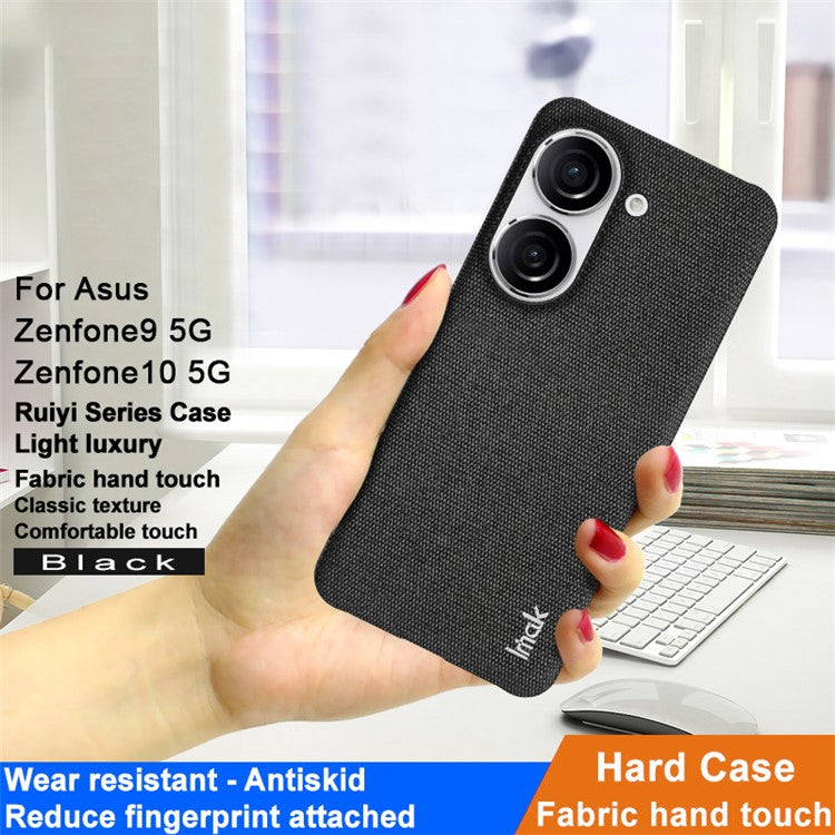 IMAK Ruiyi Series for Asus Zenfone 9 5G / Zenfone 10 5G Cloth Texture Phone Case PU Leather Coated PC Cover - Black