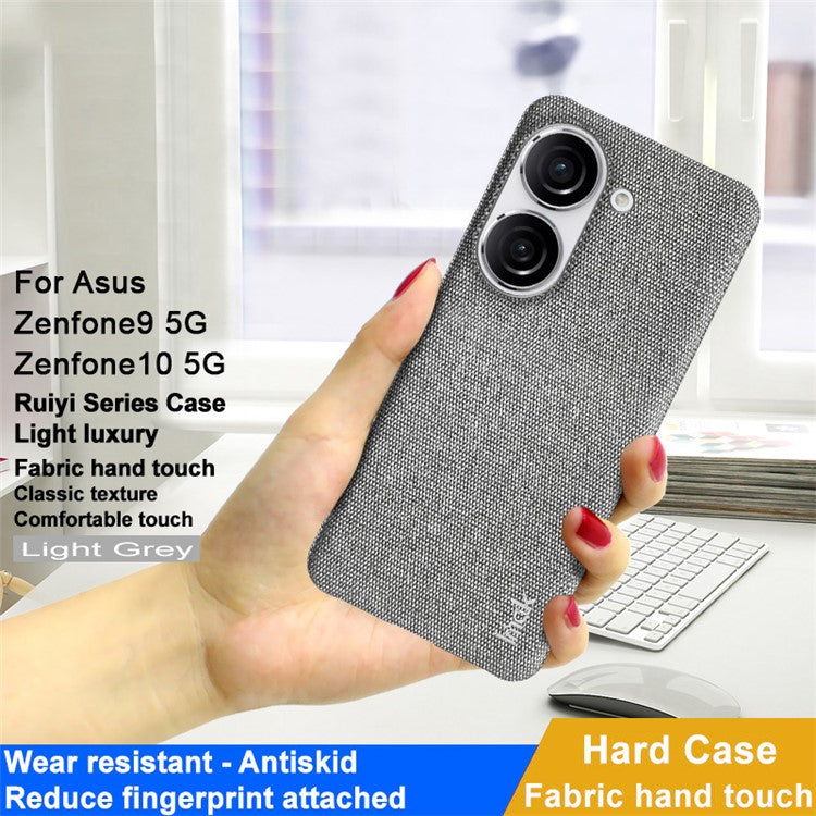 IMAK Ruiyi Series for Asus Zenfone 9 5G / Zenfone 10 5G Cloth Texture Phone Case PU Leather Coated PC Cover - Light Grey