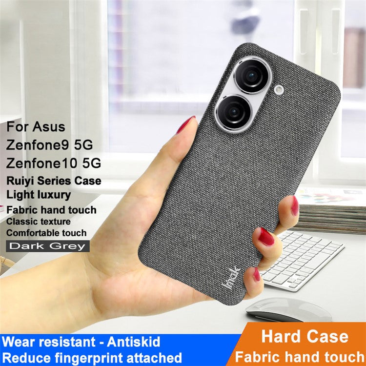 IMAK Ruiyi Series for Asus Zenfone 9 5G / Zenfone 10 5G Cloth Texture Phone Case PU Leather Coated PC Cover - Dark Grey