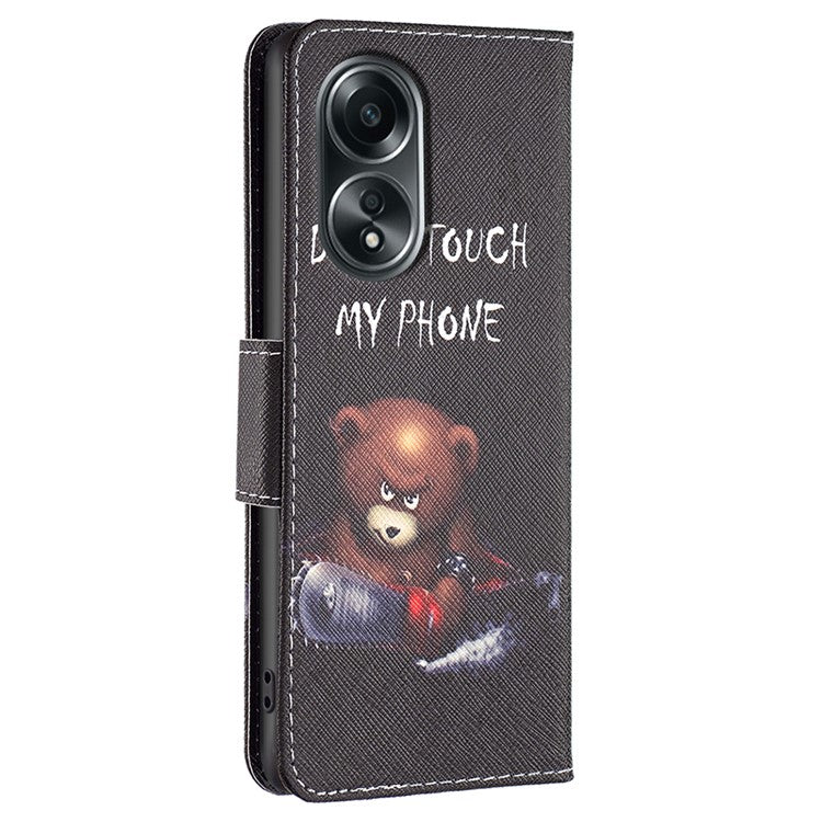 Wallet Phone Case for Oppo A58 4G / A98 5G Stand Pattern Printing PU Leather Flip Phone Cover - Bear