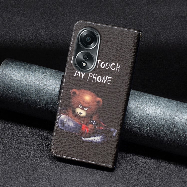Wallet Phone Case for Oppo A58 4G / A98 5G Stand Pattern Printing PU Leather Flip Phone Cover - Bear