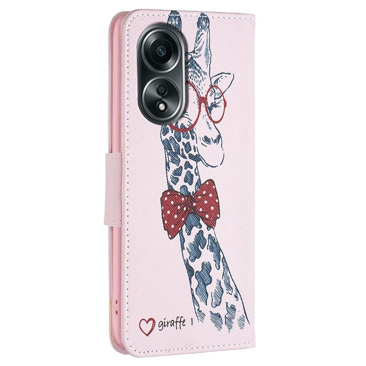Wallet Phone Case for Oppo A58 4G / A98 5G Stand Pattern Printing PU Leather Flip Phone Cover - Giraffe