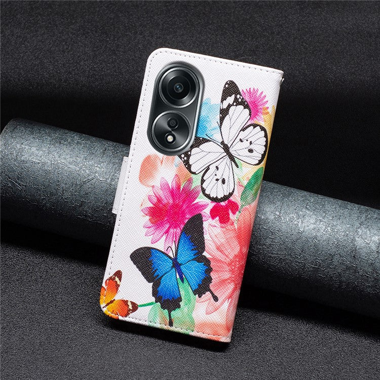 Wallet Phone Case for Oppo A58 4G / A98 5G Stand Pattern Printing PU Leather Flip Phone Cover - Two Butterflies