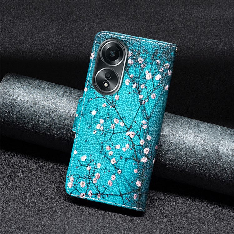 Wallet Phone Case for Oppo A58 4G / A98 5G Stand Pattern Printing PU Leather Flip Phone Cover - Plum Blossom