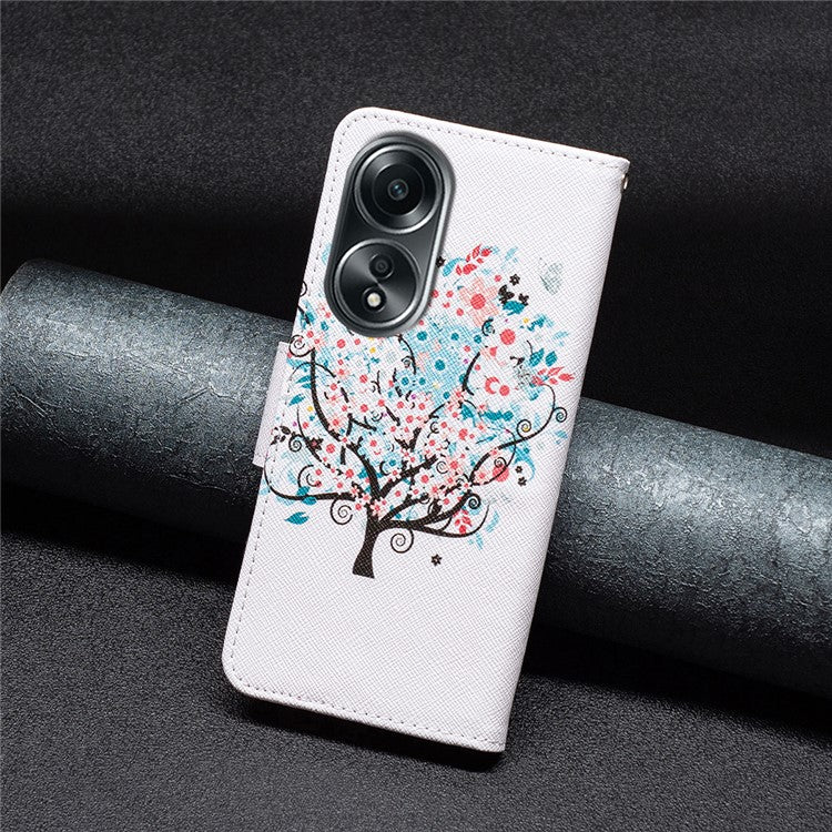 Wallet Phone Case for Oppo A58 4G / A98 5G Stand Pattern Printing PU Leather Flip Phone Cover - Flower Tree