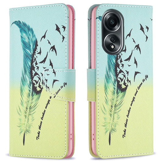 Wallet Phone Case for Oppo A58 4G / A98 5G Stand Pattern Printing PU Leather Flip Phone Cover - Feather and Birds