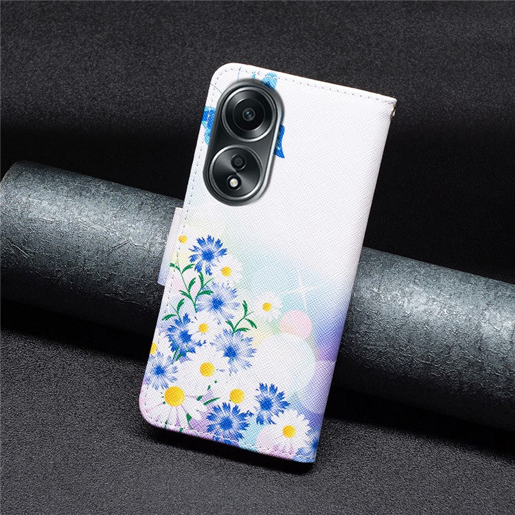 Wallet Phone Case for Oppo A58 4G / A98 5G Stand Pattern Printing PU Leather Flip Phone Cover - Butterfly and Flowers