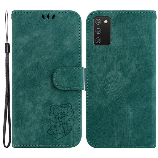 For Samsung Galaxy A03s (166.5 x 75.98 x 9.14mm) Cute Tiger Imprint Phone Case Leather Wallet Stand Cover - Green