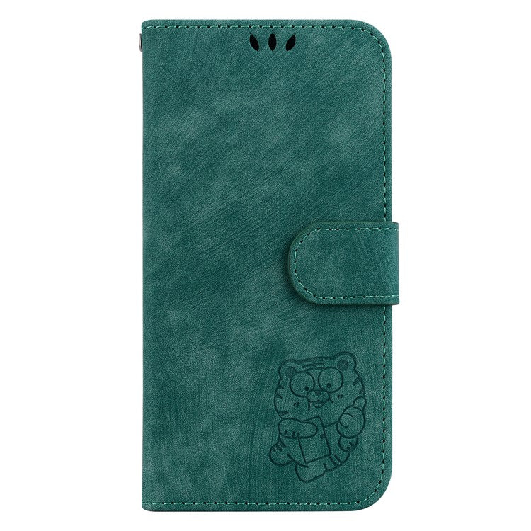For Samsung Galaxy A03s (166.5 x 75.98 x 9.14mm) Cute Tiger Imprint Phone Case Leather Wallet Stand Cover - Green