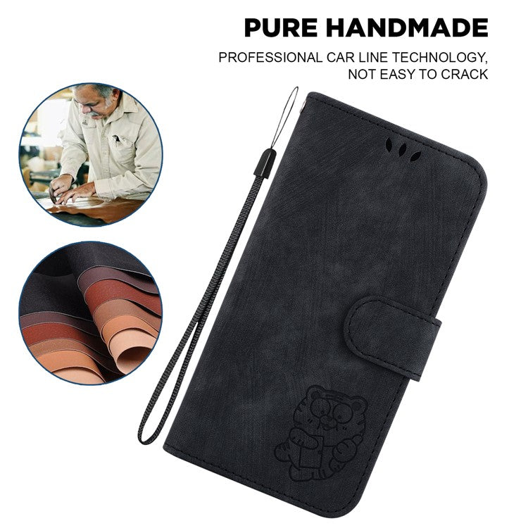 PU Leather Flip Protective Case for OnePlus Nord 3 5G / Ace 2V , Tiger Pattern Imprinted Wallet Stand Phone Cover - Black