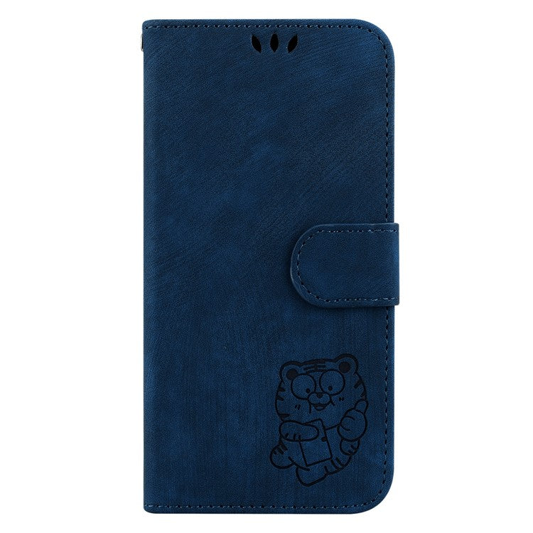 PU Leather Flip Protective Case for OnePlus Nord 3 5G / Ace 2V , Tiger Pattern Imprinted Wallet Stand Phone Cover - Dark Blue