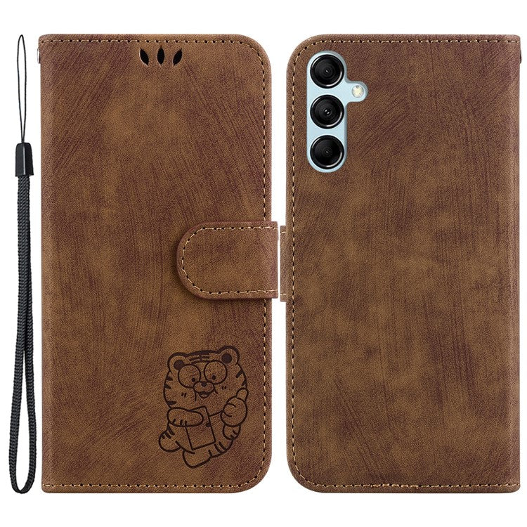 PU Leather Wallet Case for Samsung Galaxy M54 5G / F54 5G , Tiger Pattern Imprinted Stand Phone Cover - Brown