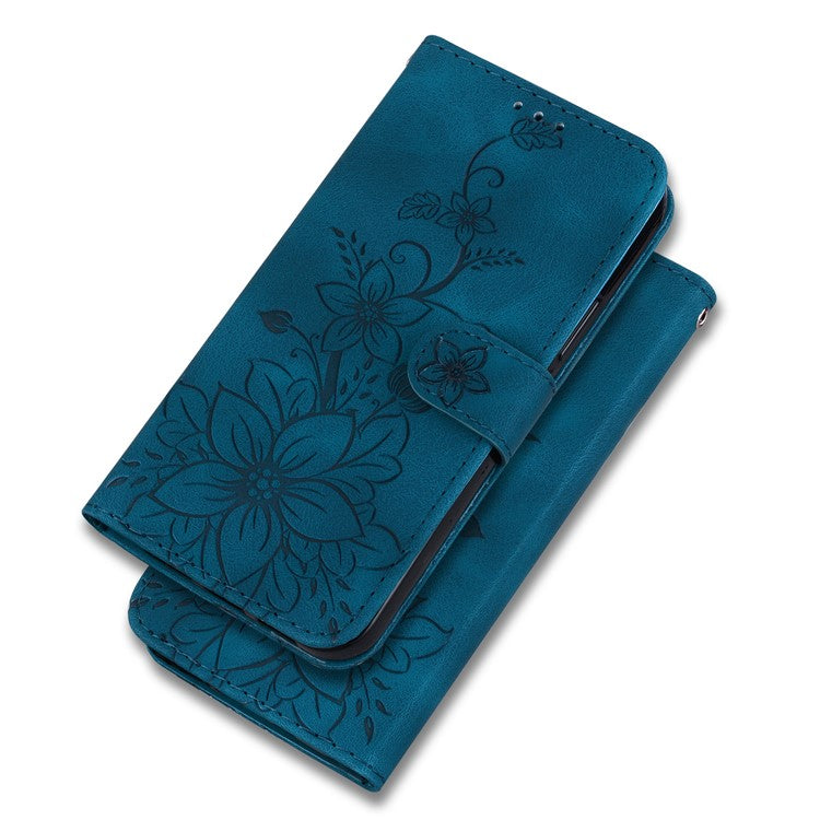 For OnePlus Nord 3 5G / Ace 2V Stand Wallet Phone Case Imprinted Lily Flower Leather Phone Cover - Dark Blue
