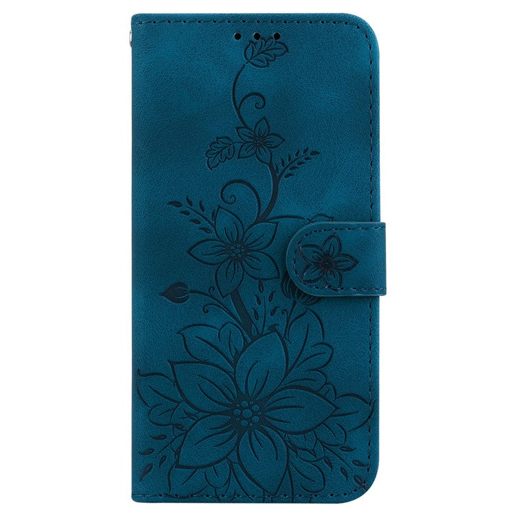 For OnePlus Nord 3 5G / Ace 2V Stand Wallet Phone Case Imprinted Lily Flower Leather Phone Cover - Dark Blue