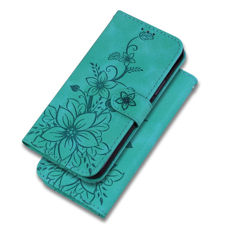For OnePlus Nord 3 5G / Ace 2V Stand Wallet Phone Case Imprinted Lily Flower Leather Phone Cover - Green