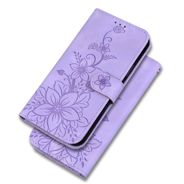 For OnePlus Nord 3 5G / Ace 2V Stand Wallet Phone Case Imprinted Lily Flower Leather Phone Cover - Purple
