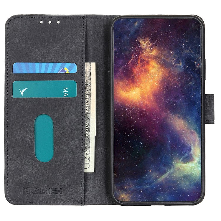KHAZNEH Phone Case For Oppo A58 4G , Retro Texture PU Leather Stand Wallet Phone Cover - Black