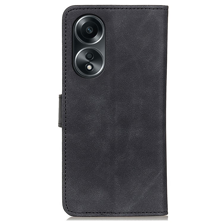 KHAZNEH Phone Case For Oppo A58 4G , Retro Texture PU Leather Stand Wallet Phone Cover - Black