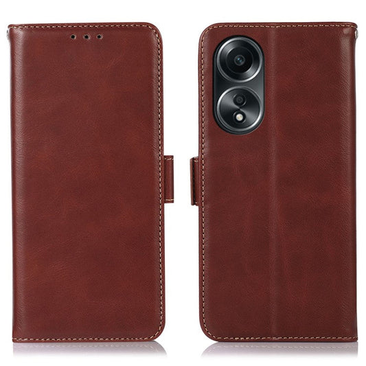 RFID Blocking Phone Cover for Oppo A58 4G , Wallet Stand Genuine Cow Leather Phone Case - Brown