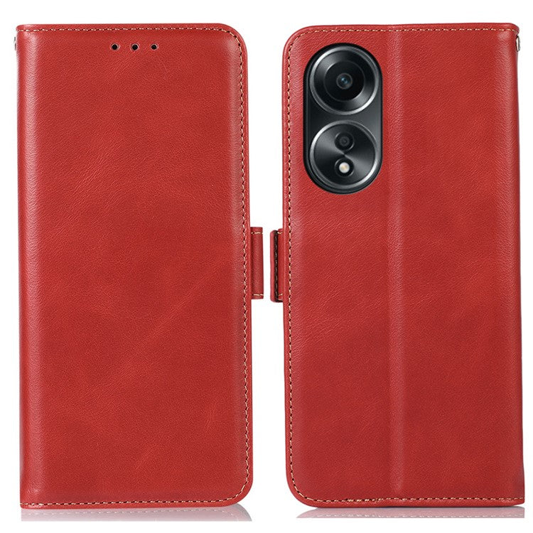 RFID Blocking Phone Cover for Oppo A58 4G , Wallet Stand Genuine Cow Leather Phone Case - Red