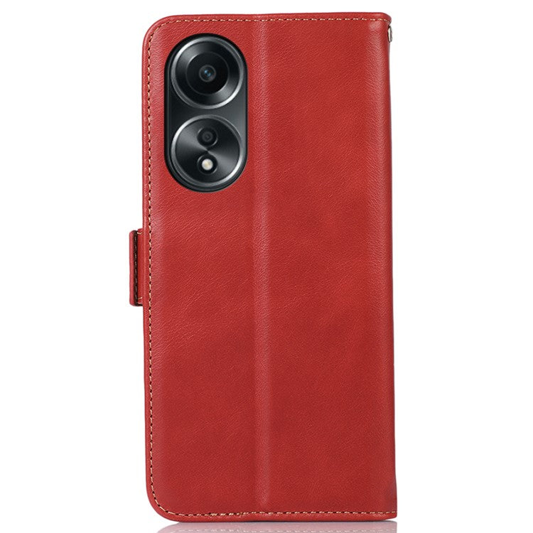 RFID Blocking Phone Cover for Oppo A58 4G , Wallet Stand Genuine Cow Leather Phone Case - Red
