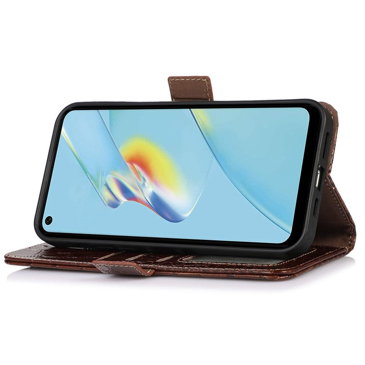 RFID Blocking Wallet Case for Oppo A58 4G , Genuine Cow Leather Stand Phone Cover - Brown