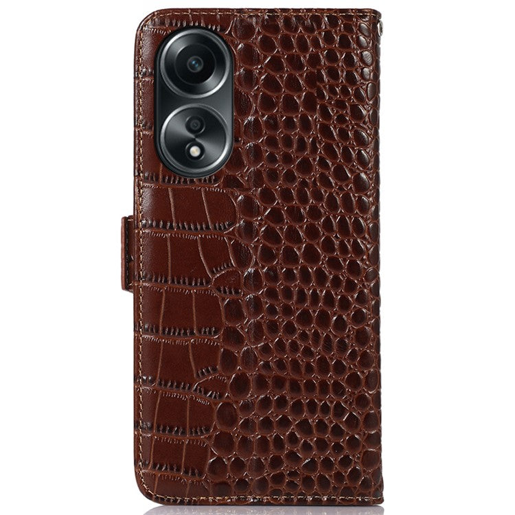 RFID Blocking Wallet Case for Oppo A58 4G , Genuine Cow Leather Stand Phone Cover - Brown