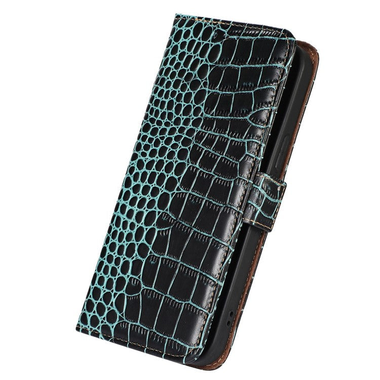 RFID Blocking Wallet Case for Oppo A58 4G , Genuine Cow Leather Stand Phone Cover - Green