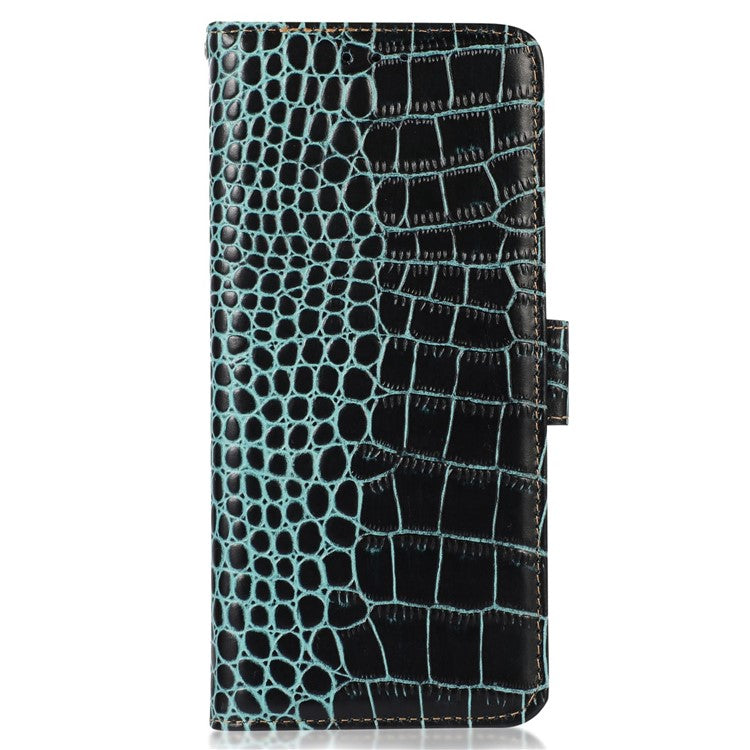 RFID Blocking Wallet Case for Oppo A58 4G , Genuine Cow Leather Stand Phone Cover - Green