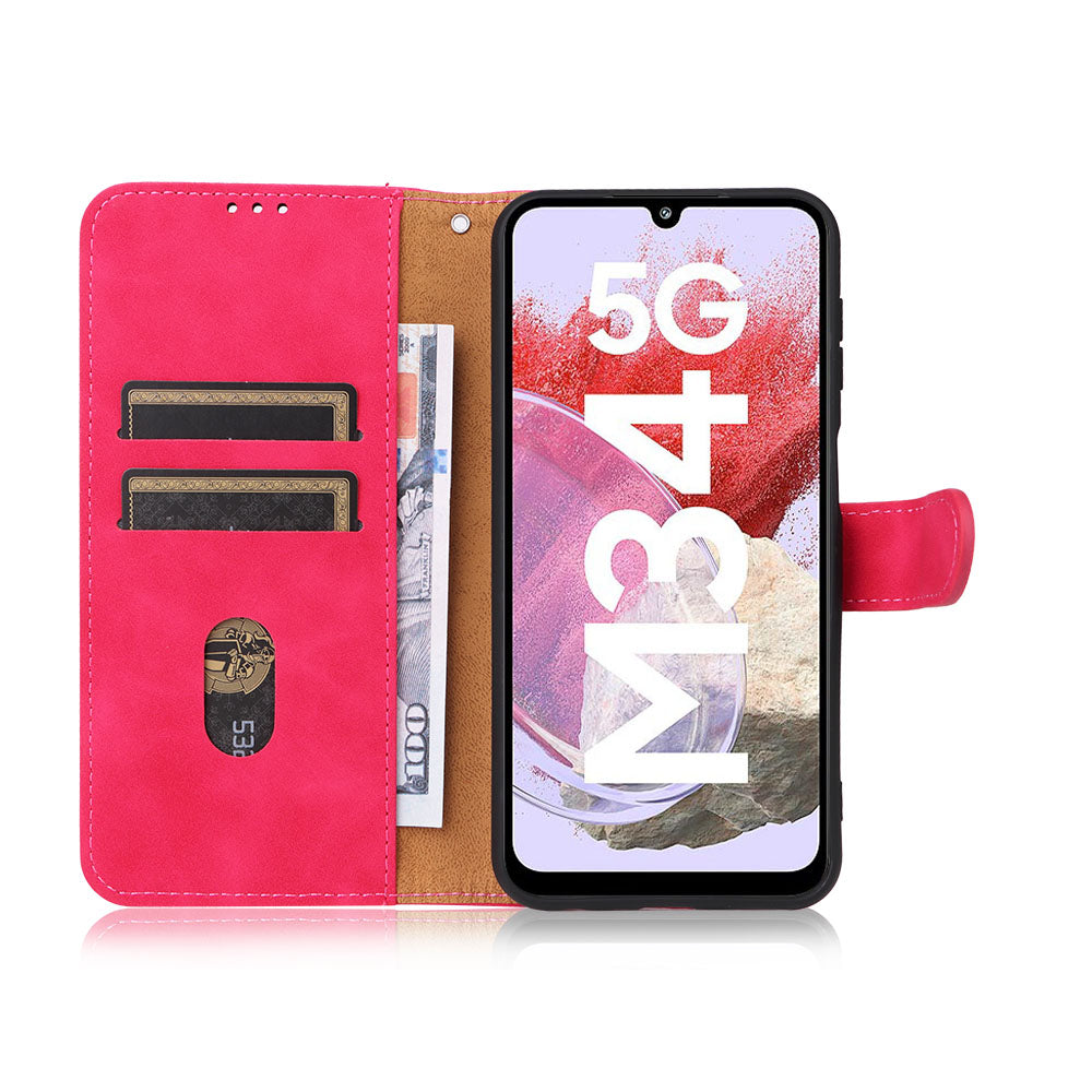 For Samsung Galaxy F34 5G / M34 5G Stand Skin-touch Phone Case Wallet PU Leather Full Protection Phone Cover - Rose