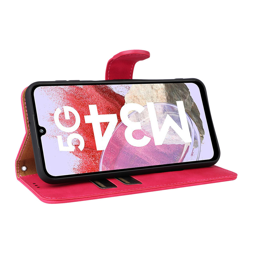 For Samsung Galaxy F34 5G / M34 5G Stand Skin-touch Phone Case Wallet PU Leather Full Protection Phone Cover - Rose