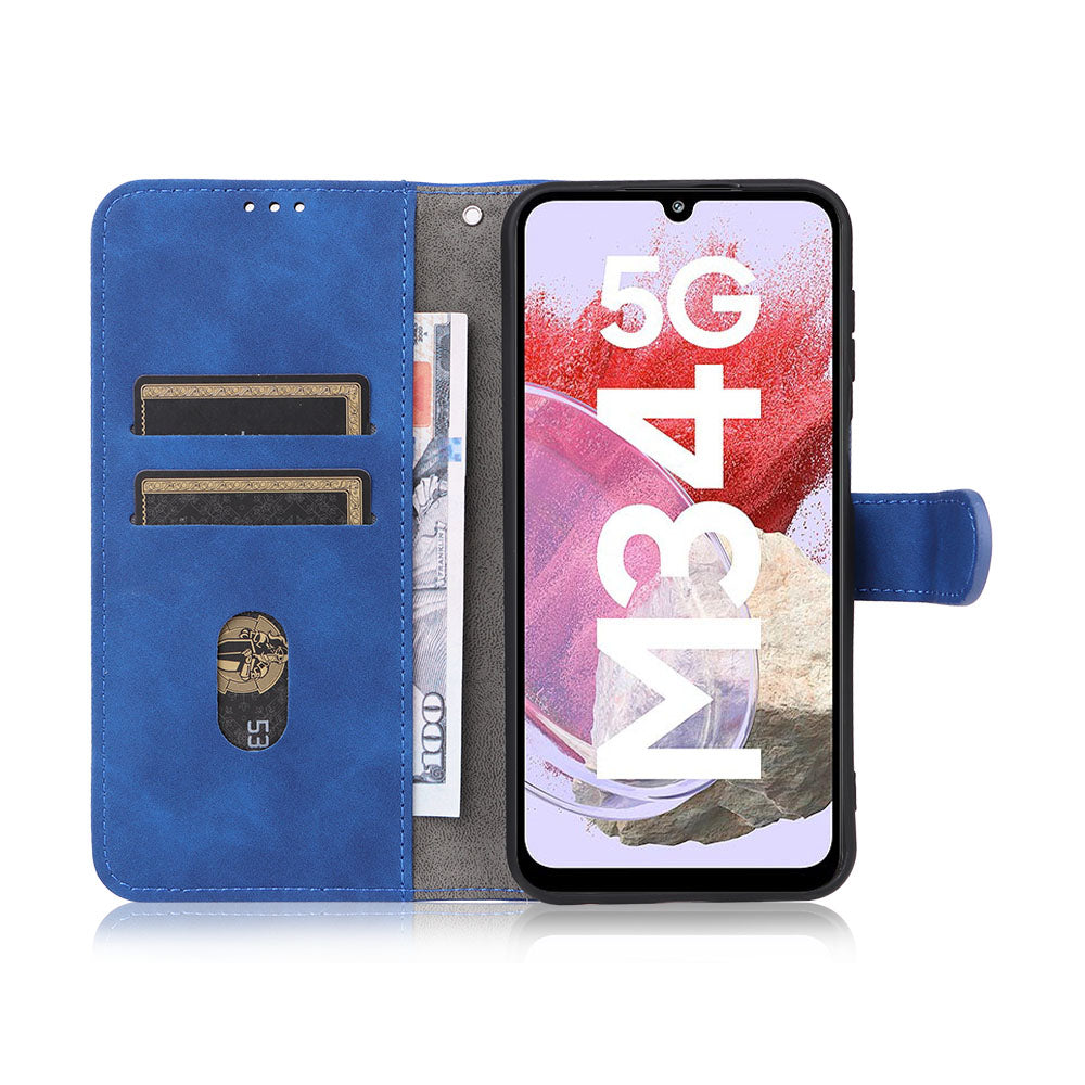 For Samsung Galaxy F34 5G / M34 5G Stand Skin-touch Phone Case Wallet PU Leather Full Protection Phone Cover - Blue