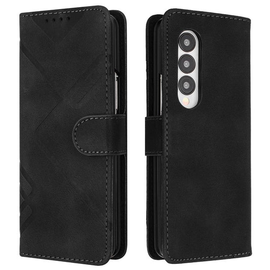 YX0040 For Samsung Galaxy Z Fold4 5G PU Leather+PC Card Holder Case Imprinted Phone Cover - Black