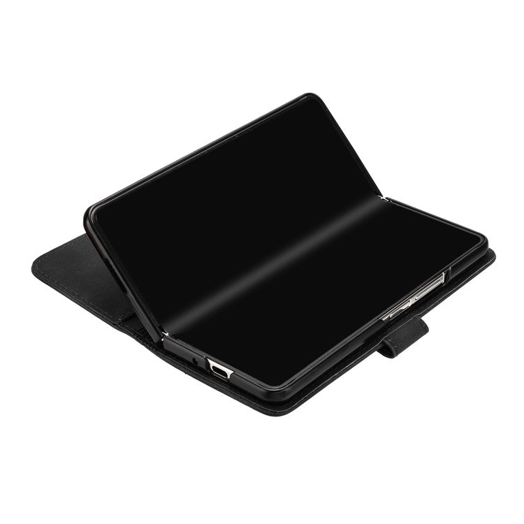 YX0040 For Samsung Galaxy Z Fold4 5G PU Leather+PC Card Holder Case Imprinted Phone Cover - Black