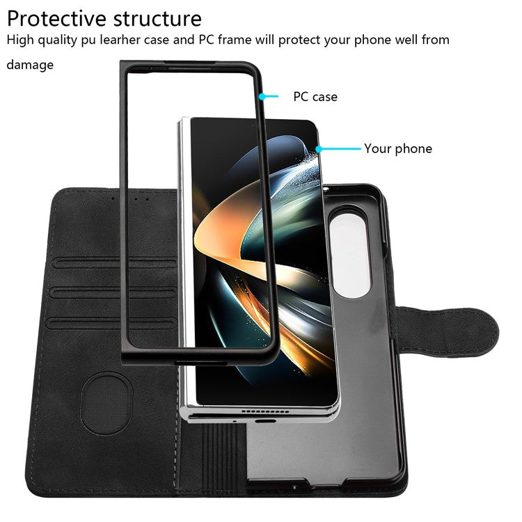YX0040 For Samsung Galaxy Z Fold4 5G PU Leather+PC Card Holder Case Imprinted Phone Cover - Black