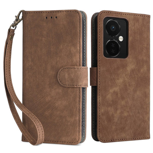 For OnePlus Nord CE3 5G / Oppo K11 5G RFID Blocking Cell Phone Case Leather Wallet Stand Cover with Strap - Brown
