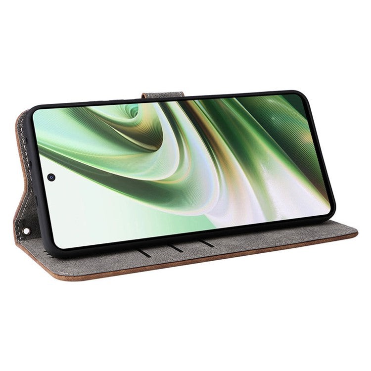 For OnePlus Nord CE3 5G / Oppo K11 5G RFID Blocking Cell Phone Case Leather Wallet Stand Cover with Strap - Brown